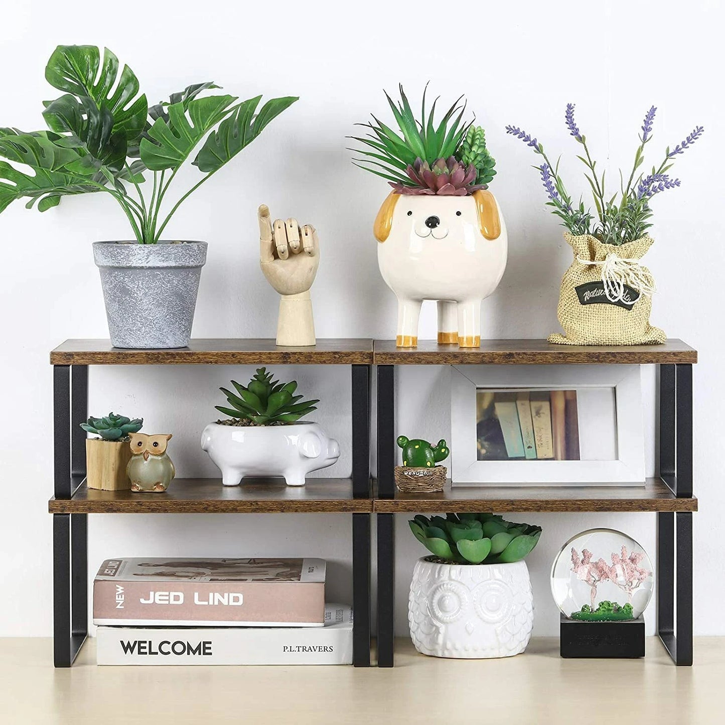 Set of 4 Counter Shelves Kitchen Stackable Cabinet Shelf Organizer Expandable