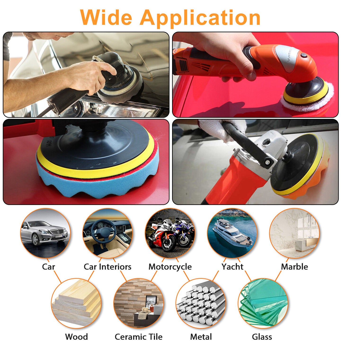 9pcs 5 Inch Car Buffing Pads Polishing for Drill Sponge Kit Waxing Foam Polisher