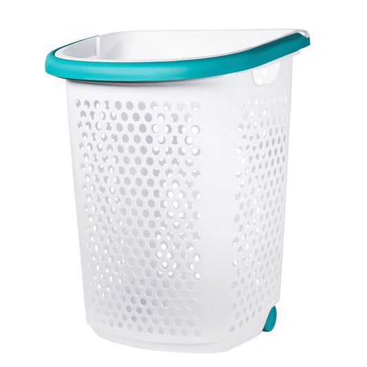 Home Logic 2 Bushel Rolling Plastic Laundry Hamper with Pop-up Handle, White