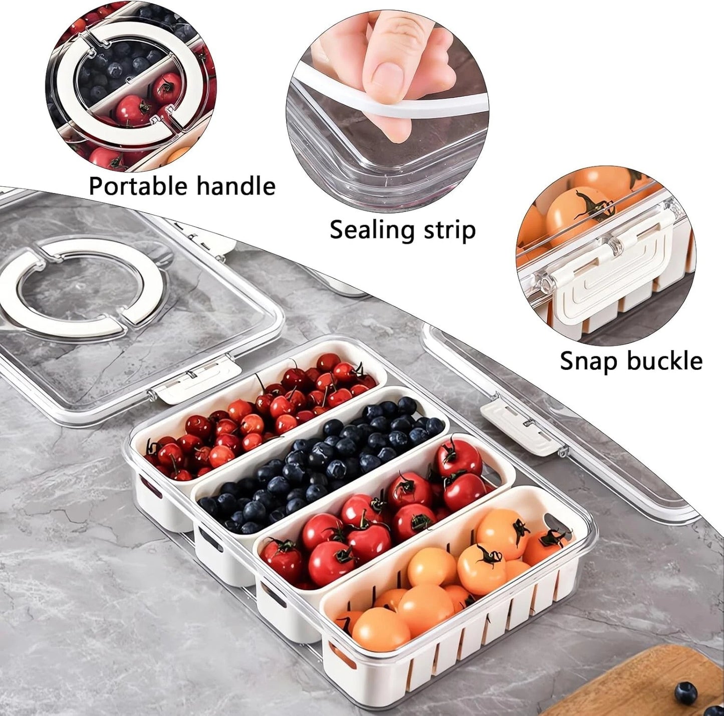 FRIDGE FOOD STORAGE CONTAINER Kitchen Serving Tray Organizer Fresh Airtight Box