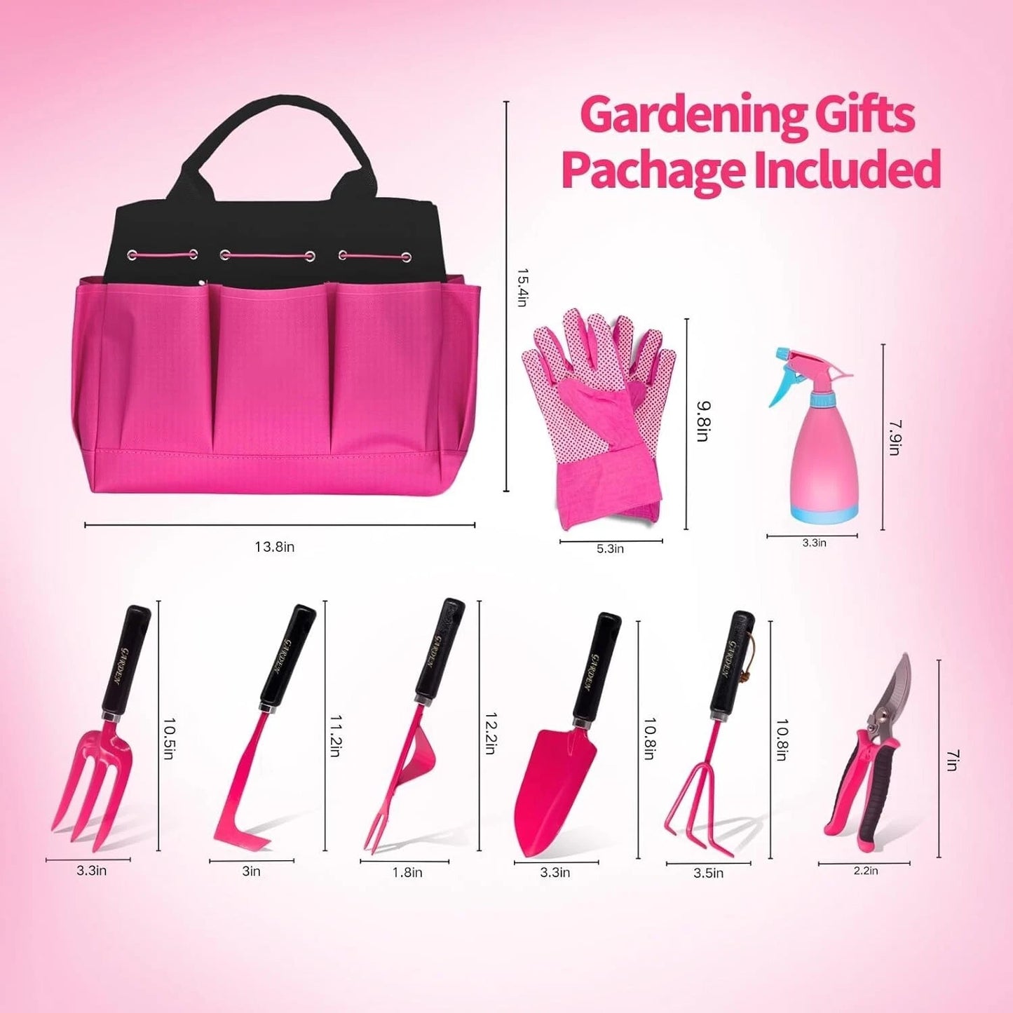 9-Piece Heavy Duty Gardening Tools Set - Stainless Steel with Stylish Tote Bag