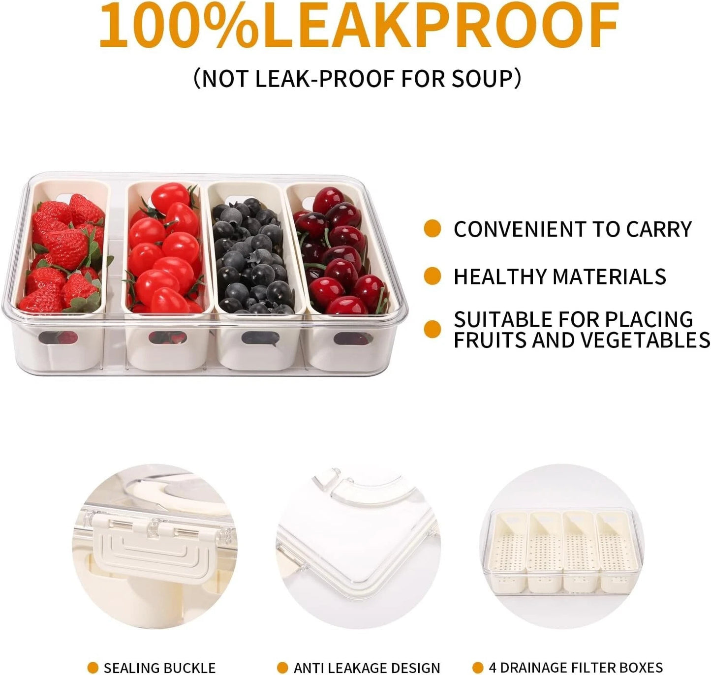 FRIDGE FOOD STORAGE CONTAINER Kitchen Serving Tray Organizer Fresh Airtight Box