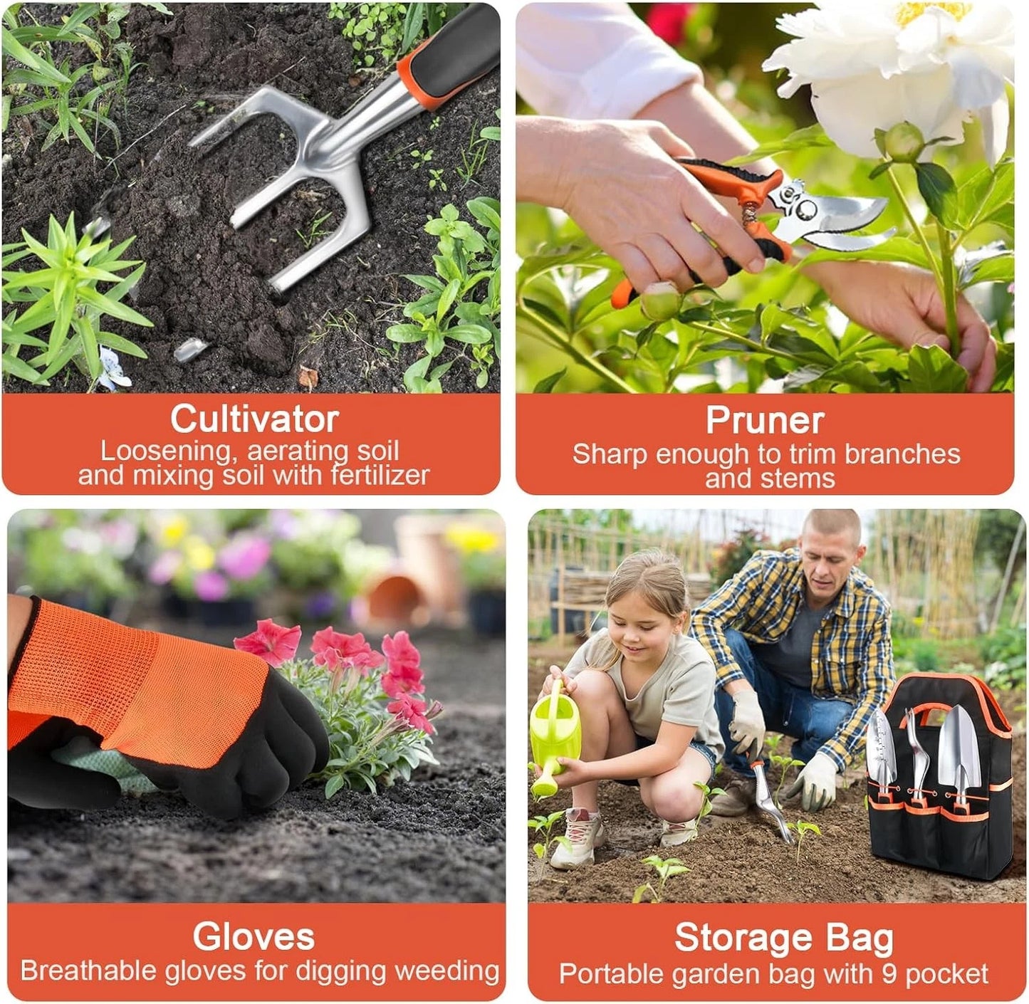 Garden Tools Set, 8 Piece Gardening Tools Set with Non Slip Ergonomic Handle