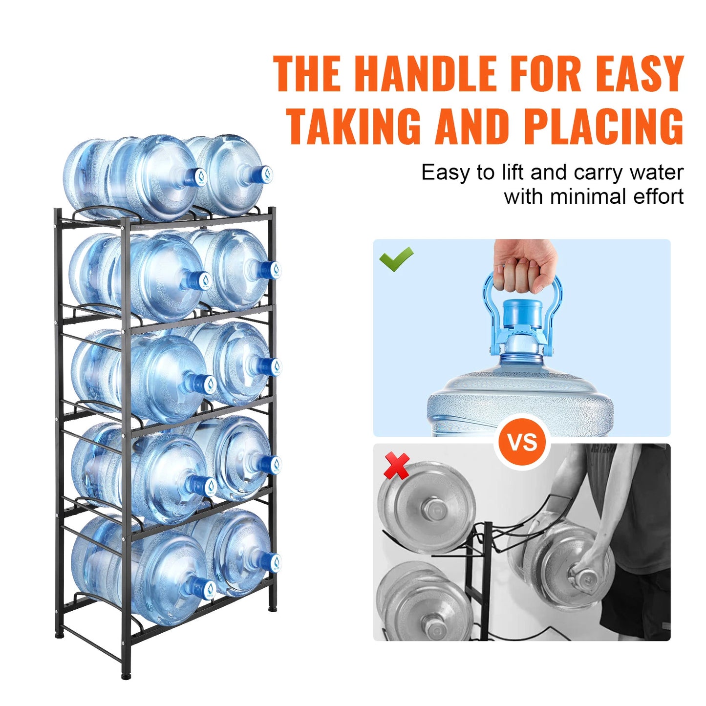 5-Tier Water Jug Holder Double Row Water Bottle Rack for 10 Bottles Black