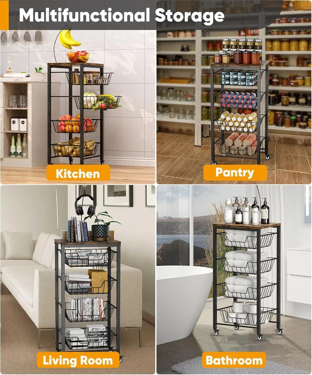 Kitchen Fruit & Vegetable Storage Cart, 5 Tier Vegetable Rack