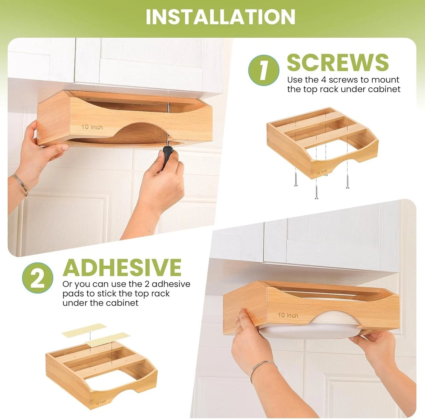 10-inch Paper Plate Dispenser, Under Cabinet Bamboo Plates Holder, Brown