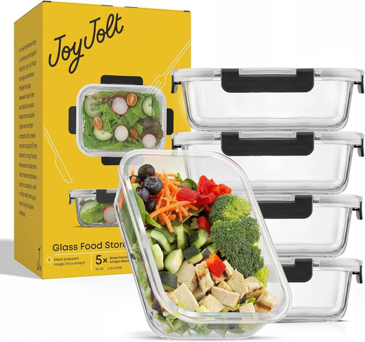 Glass Food Storage Containers 5 Pack 35oz Airtight Meal Prep Lunch Kitchen Set