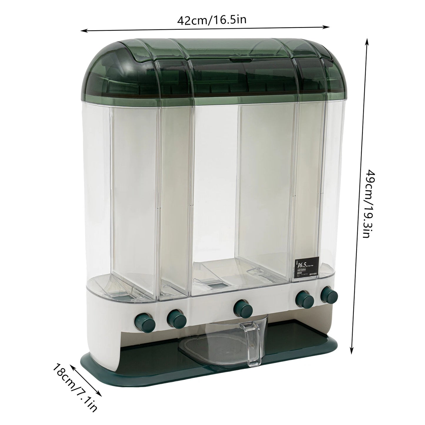 5-Grid Cereal Dispenser Grain Container Rice Storage Dry Food Box Organizer
