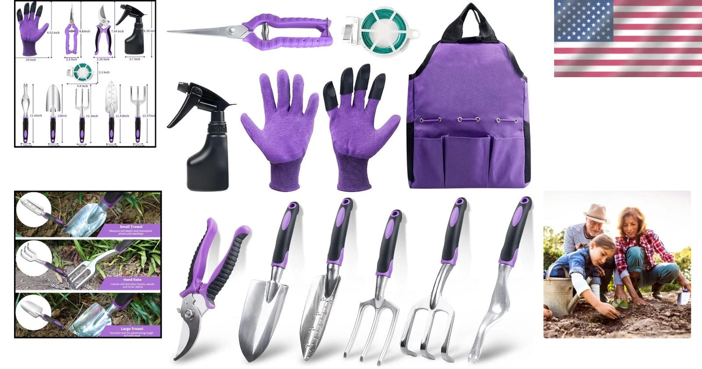 Ergonomic 11-Piece Aluminum Gardening Kit with Durable Tote Bag, Perfect Gift!
