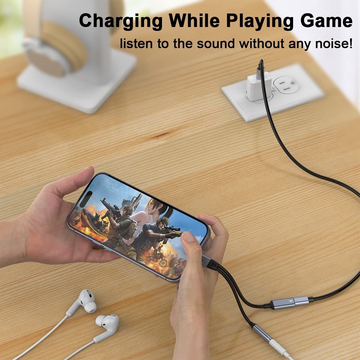 iPhone Headphone & Charger Adapter 2-in-1 to 3.5mm AUX Audio MFi-Certified