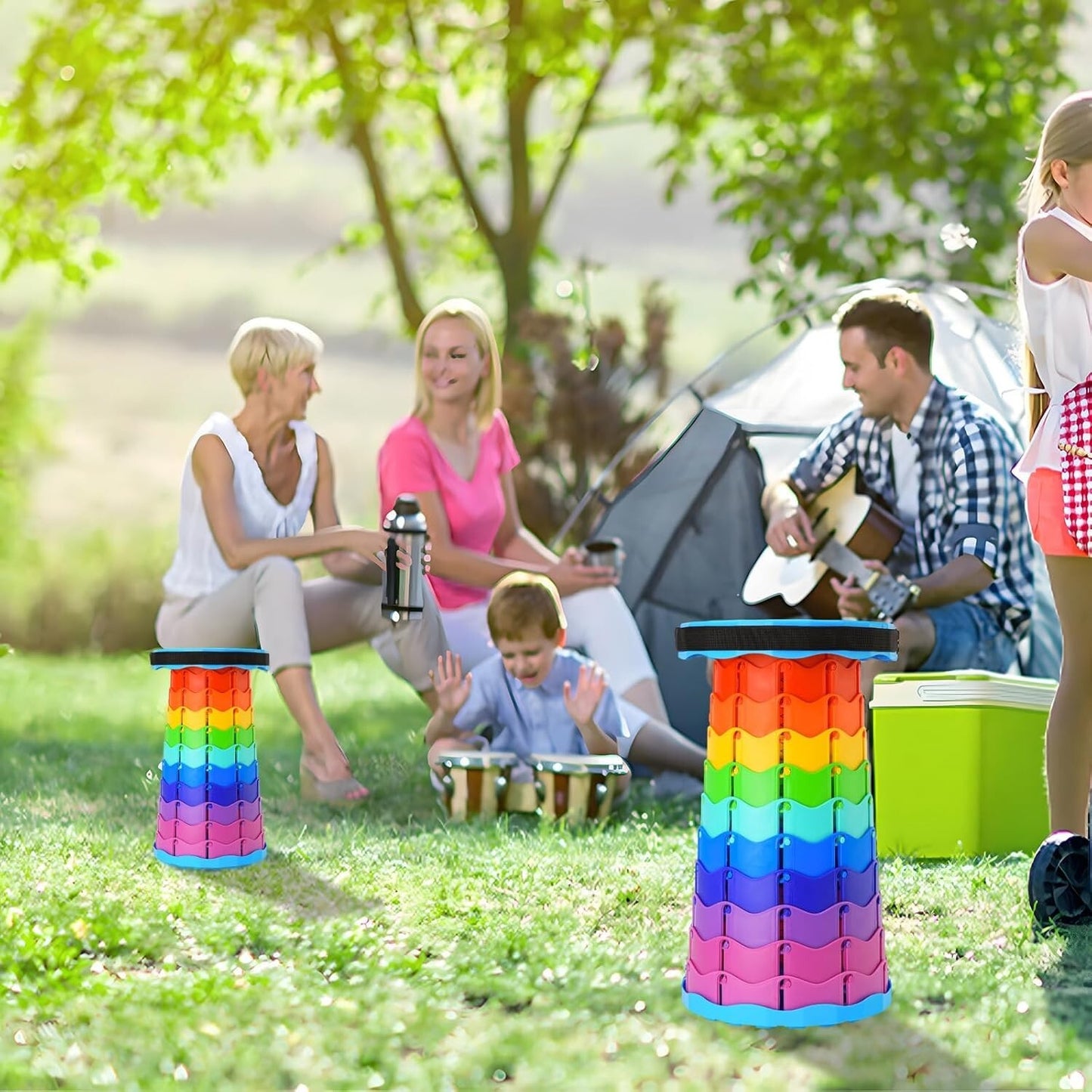 Folding Collapsible Camping Stool, Lightweight Sturdy for Outdoor Use (Rainbow)