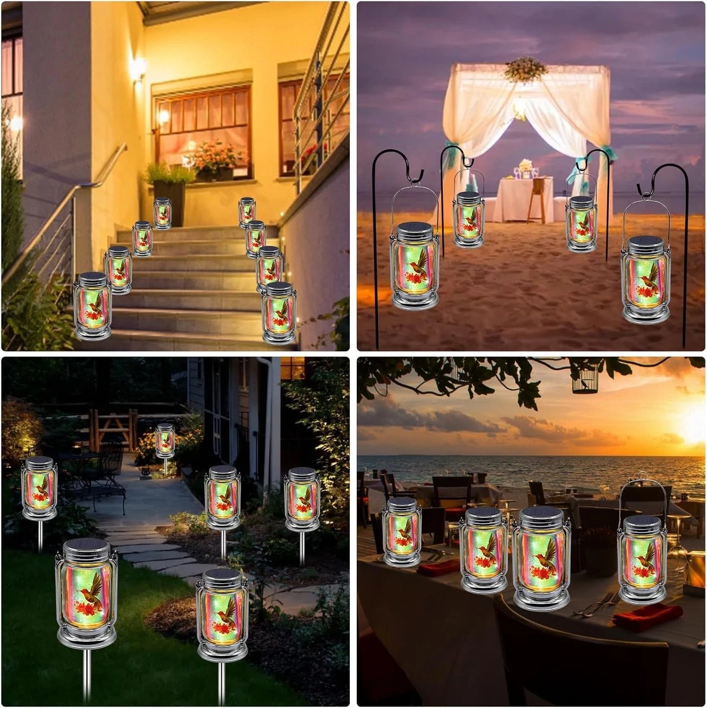 2 Pack Solar Hummingbird Lanterns - Adorable Garden Decor in Glass Jars