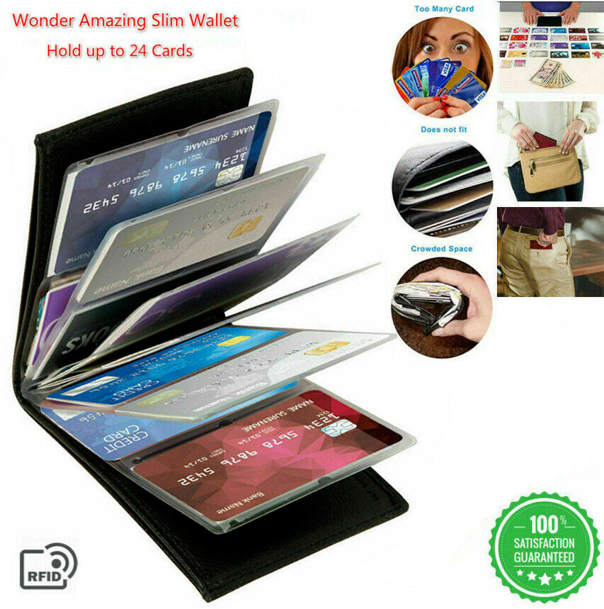 Wonder Wallet Amazing Slim Thin Wonder RFID Wallets As Seen on TV Black Leather