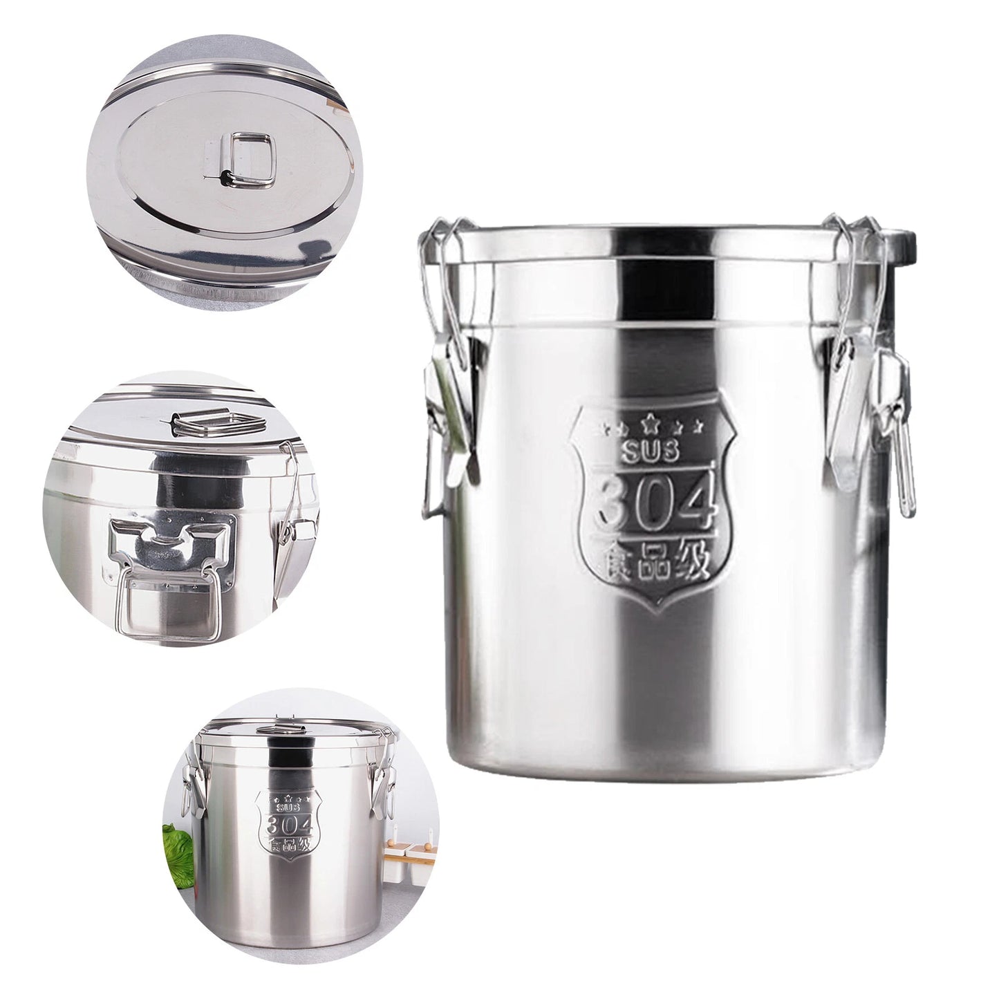 6L Stainless Steel Cereal Container Metal Kitchen Rice Storage Bucket with Lid