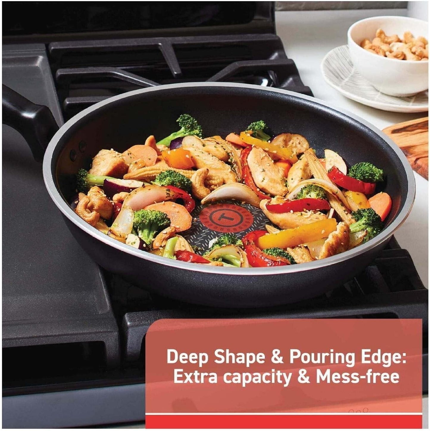 T-fal Cook & Strain Nonstick 2-Piece Fry Pan Cookware Set, 9.5 & 11 inch, Black