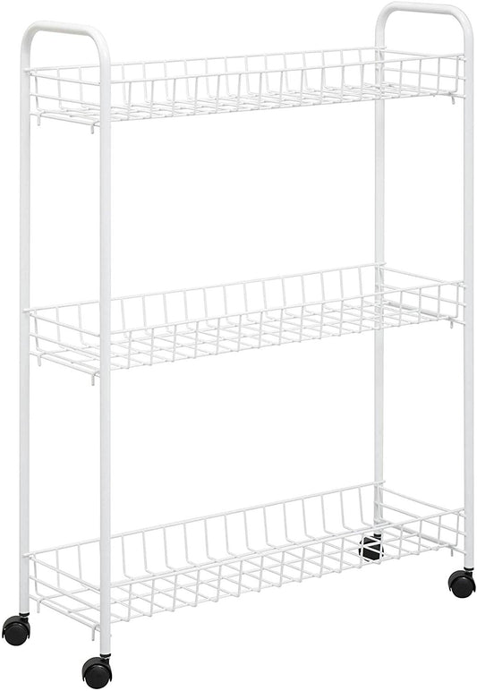 Honey-Can-Do 3-Tier Rolling Household Storage Laundry Basket-Style Cart, White