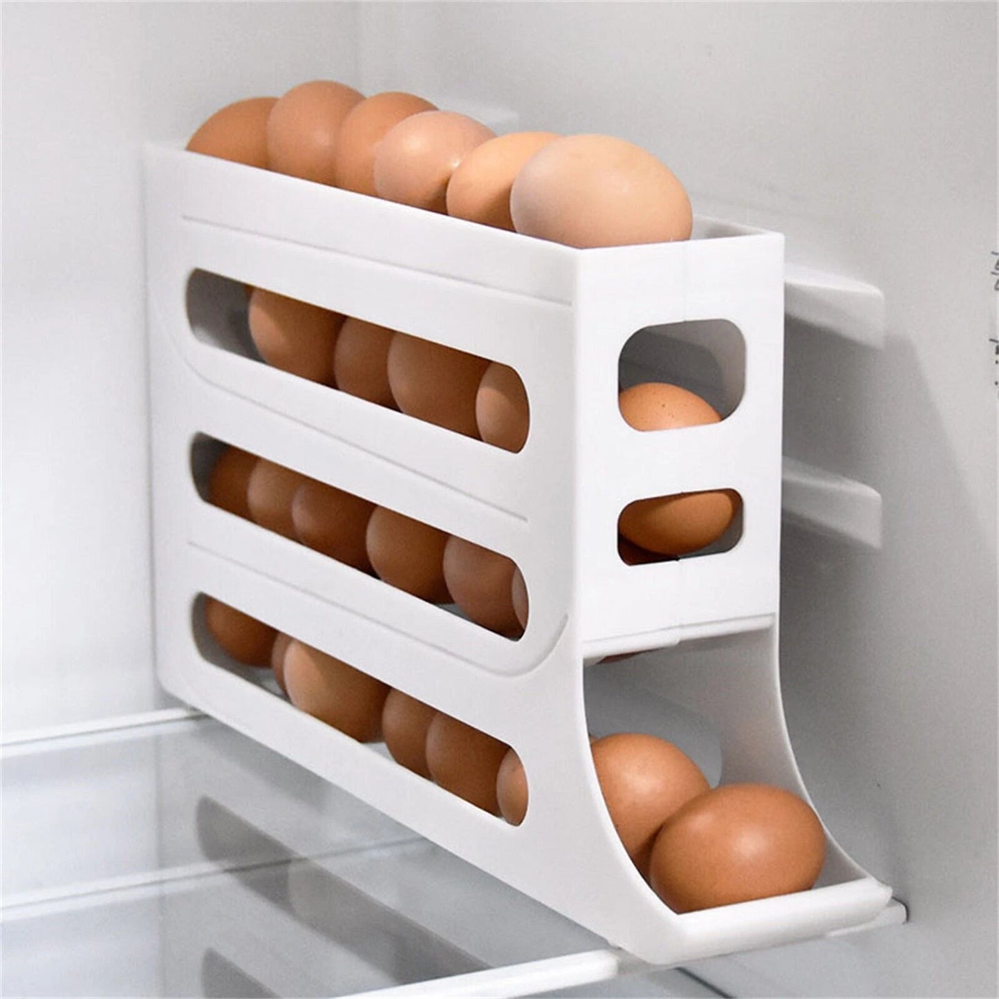 4-Tier Roll down Refrigerator Egg Dispenser Storage Rack Auto Rolling Egg Holder
