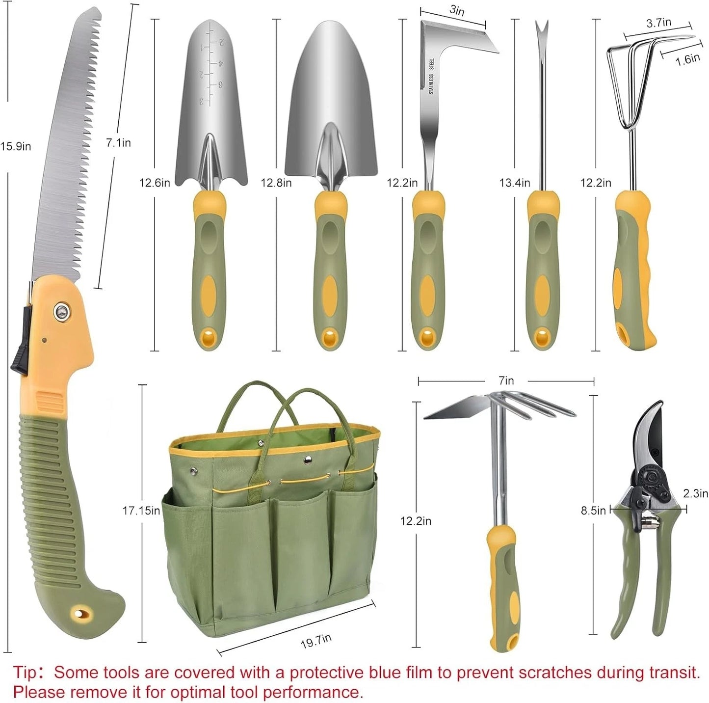 Garden Tool Set, 9 Piece Stainless Steel Heavy Duty Gardening Hand Tools with...