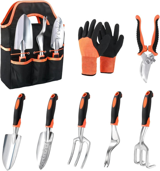 Garden Tools Set, 8 Piece Gardening Tools Set with Non Slip Ergonomic Handle