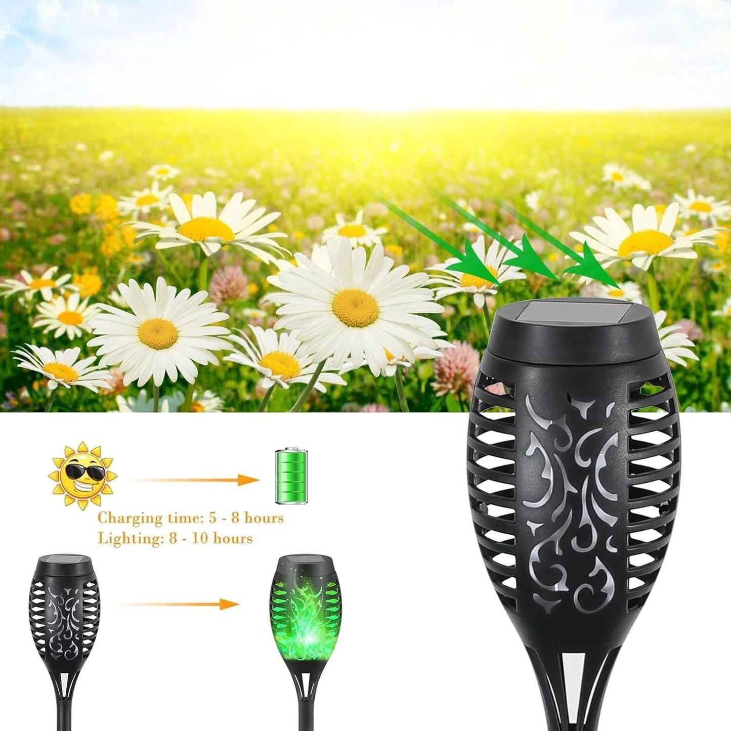 Solar Torch Lights with Flickering Flame Outdoor 12LED Tiki Torch Solar Lights