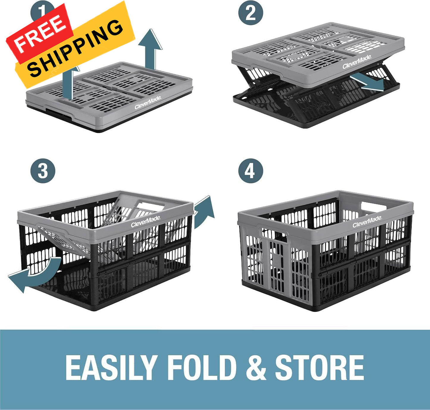 CleverMade Collapsible Pack of 1, Black (45L) - Utility Crate - 1