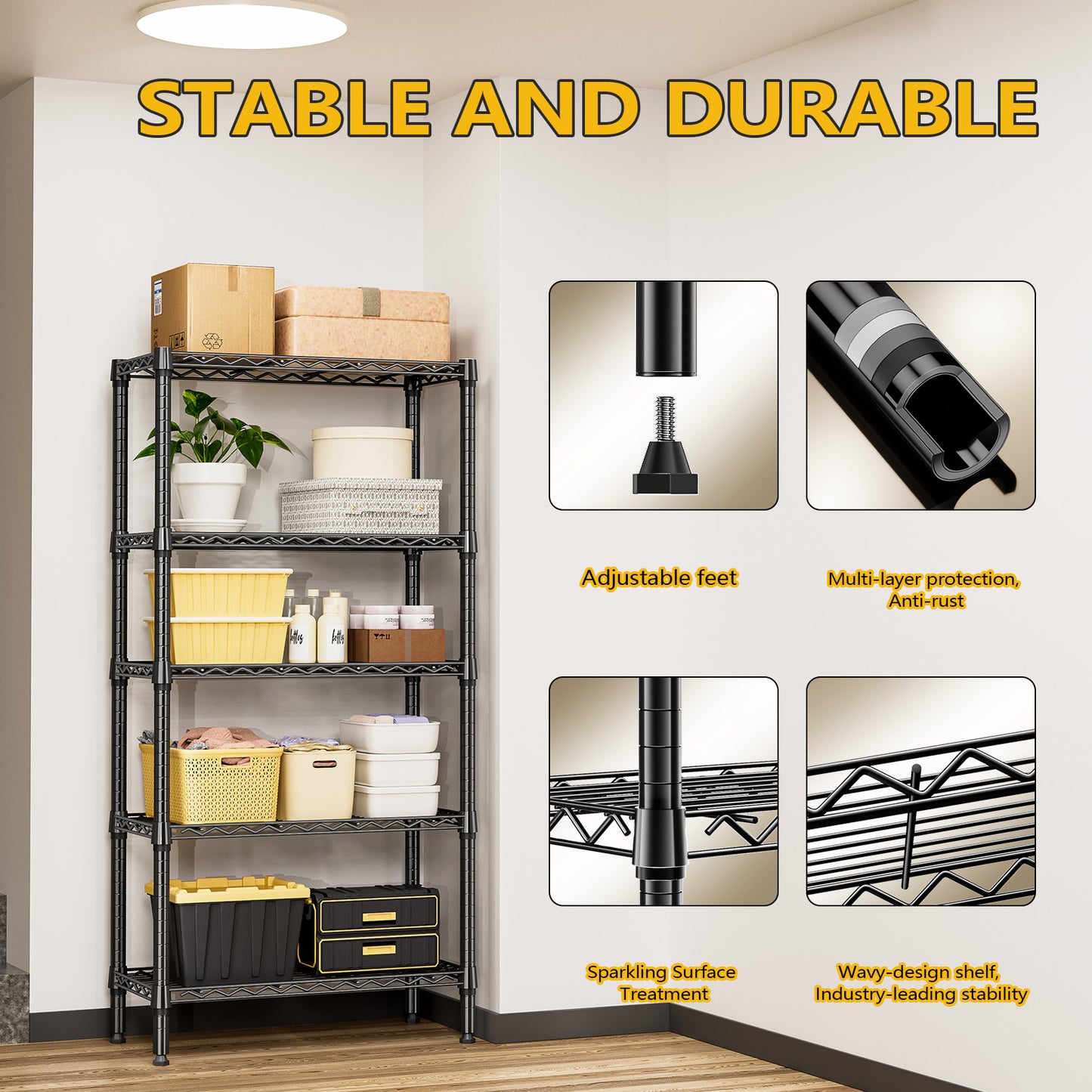5 Tier Pantry Wire Shelves Steel Organizer Wire Rack Metal Storage Unit 14*30*60