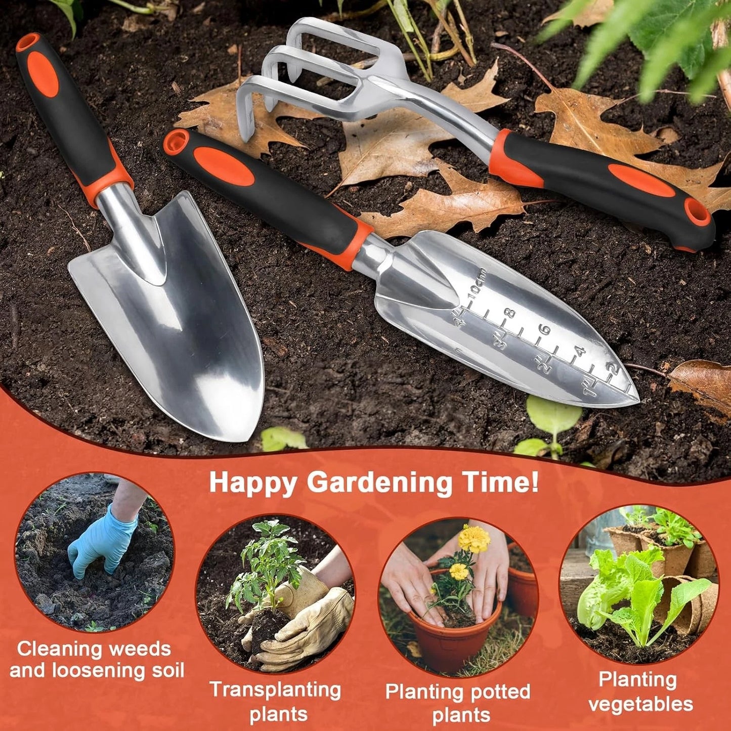 Garden Tools Set, 3 Pack Heavy Duty Gardening Tools Set Include Garden Shovel