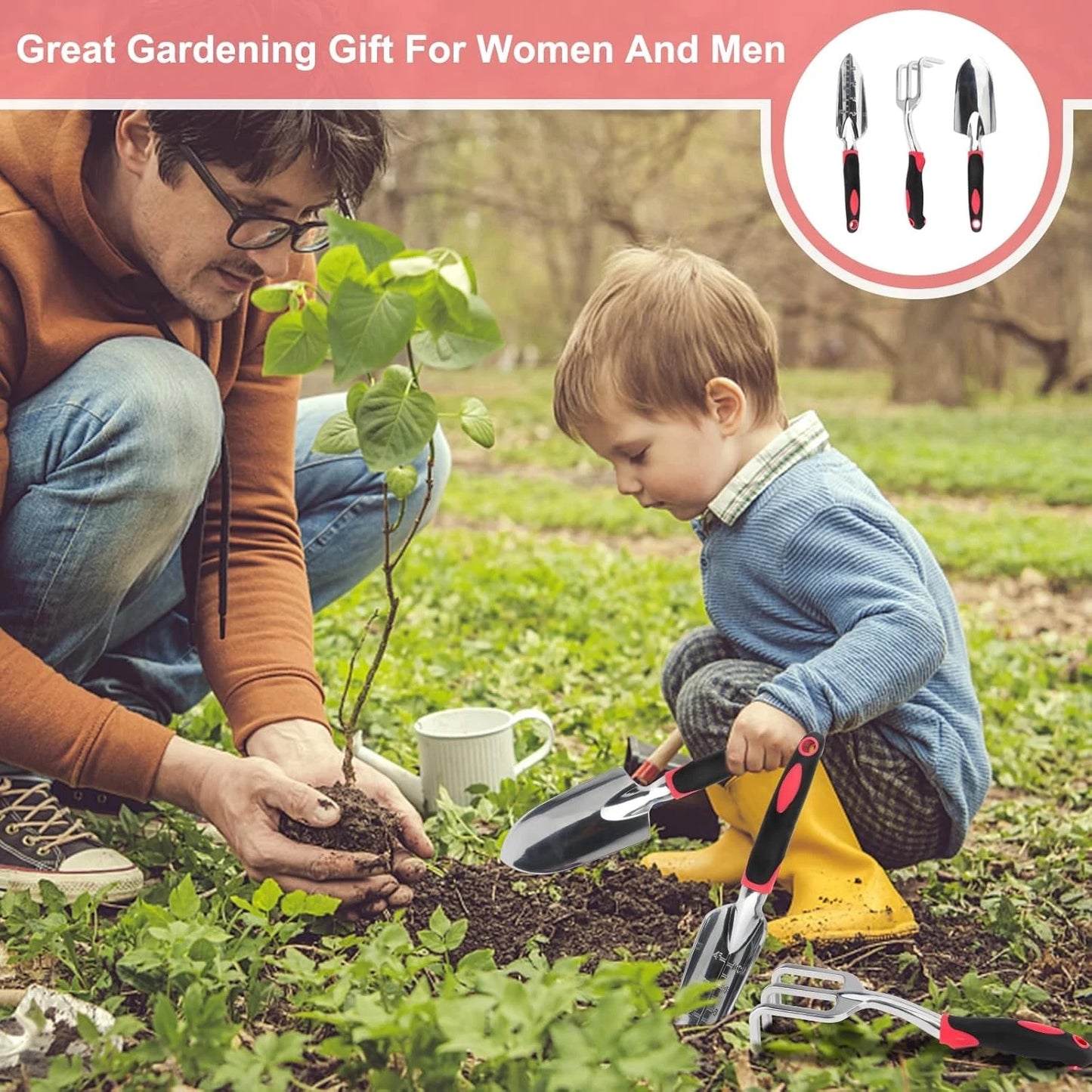 Garden Tool Set, 3PCS Heavy Duty Aluminum Gardening Tools with Soft Non-Slip Erg