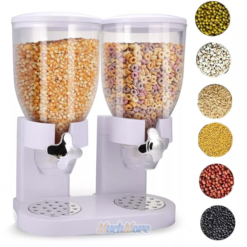 Large Cereal Dispenser Storage Triple Dry Food Snack Container Kitchen Canister