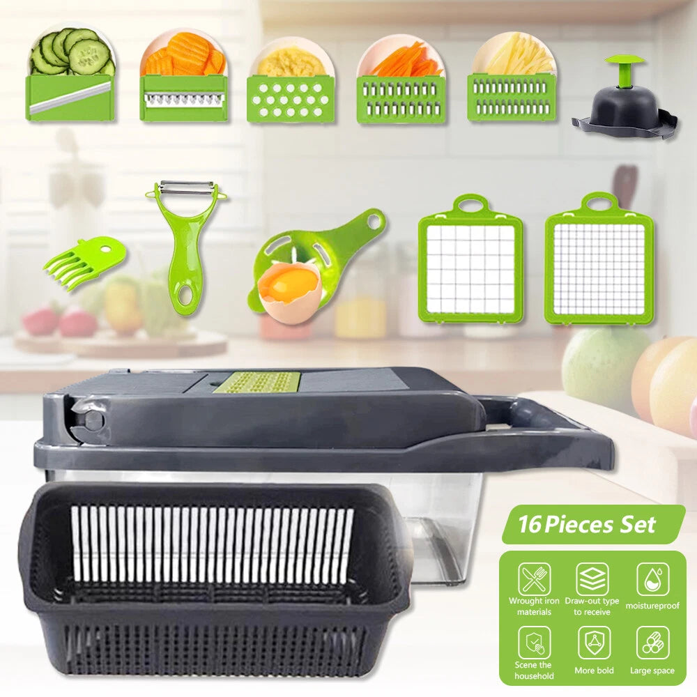 16-In-1 Vegetable Fruit Kitchen Chopper Cutter Food Onion Veggie Dicer Slicer US