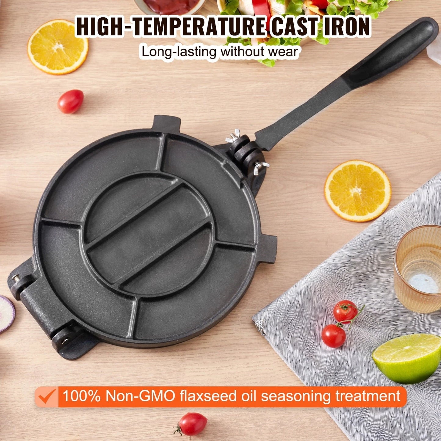 KFFKFF 10" Cast Iron Tortilla Press w/ 100 Parchment Sheets