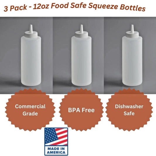 12 oz Clear Plastic Squeeze Bottle 3pk Condiment Dispenser Ketchup Mustard Sauce