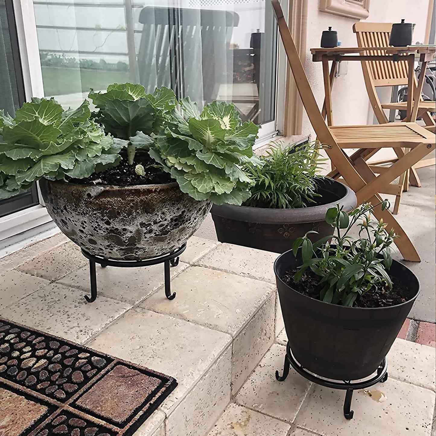 4 Pack Black Metal Potted Plant Stand for Indoor and Outdoor Plants 9.1 Inches H