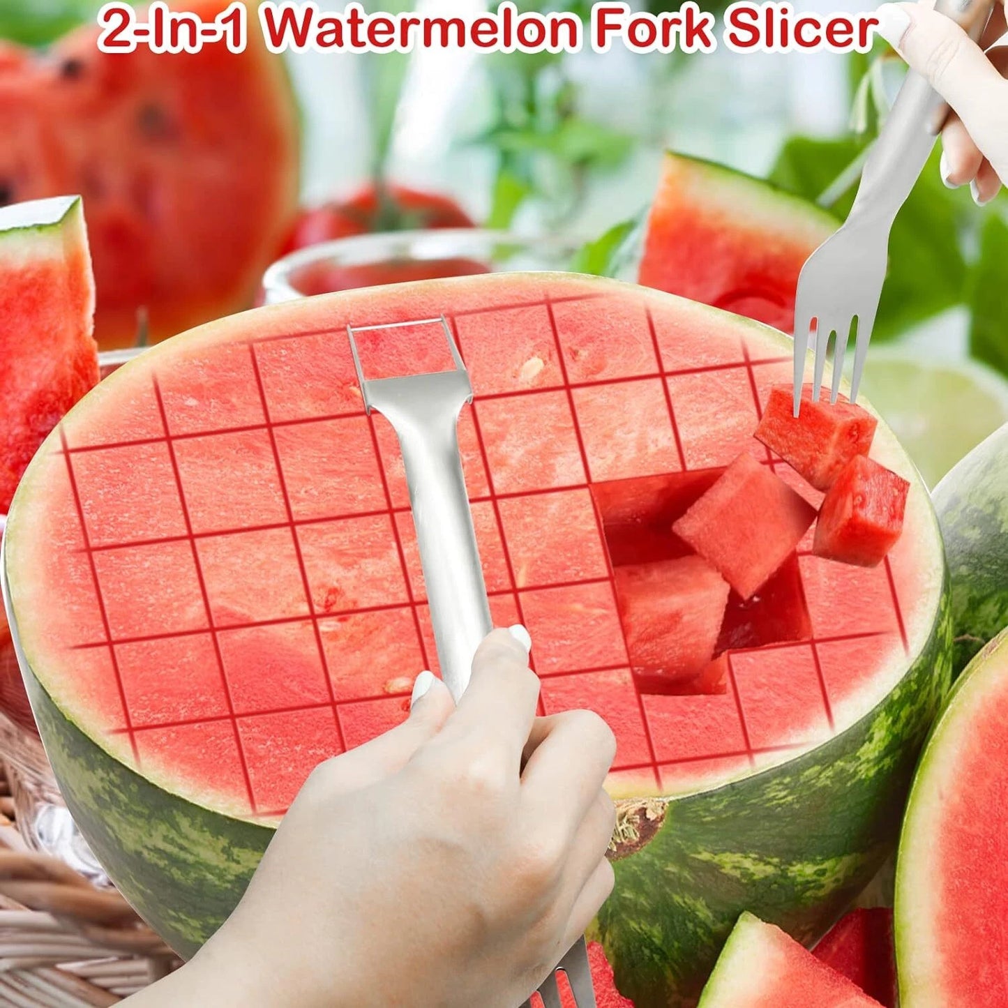 Watermelon Slicer Cutter 2-in-1 Fork Stainless Steel Fruit Cutting Artifact Lot