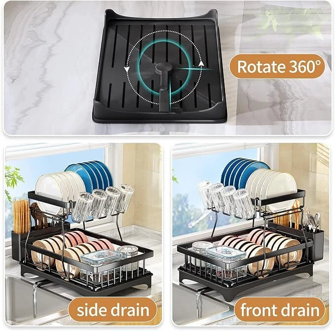 Dish Drying Rack - 2 Tier Dish Racks for Kitchen Counter with Drainboard