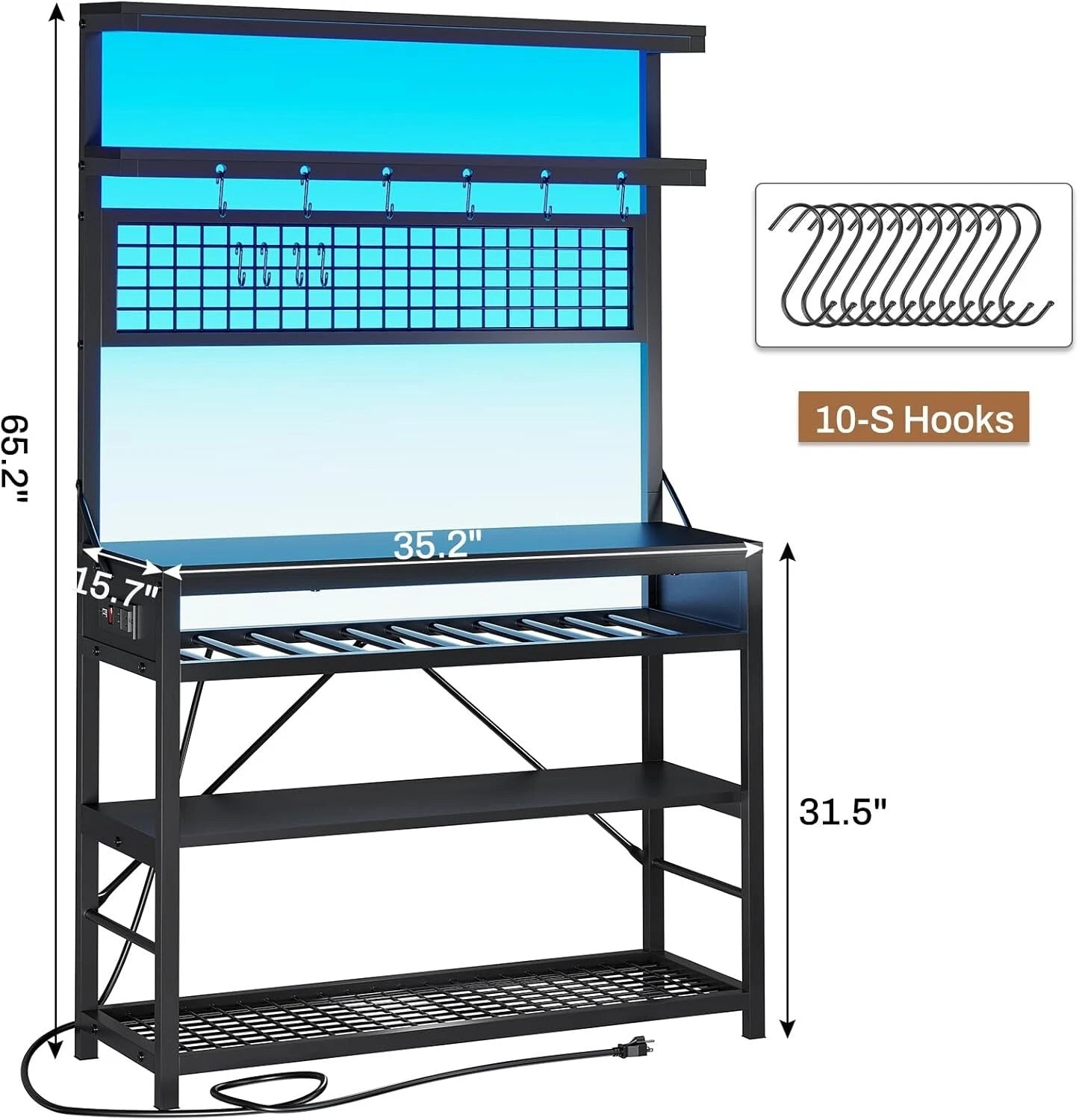 Bakers Rack with Power Outlet, 6-Tier Coffee Bar with Wine Rack and LED Lights