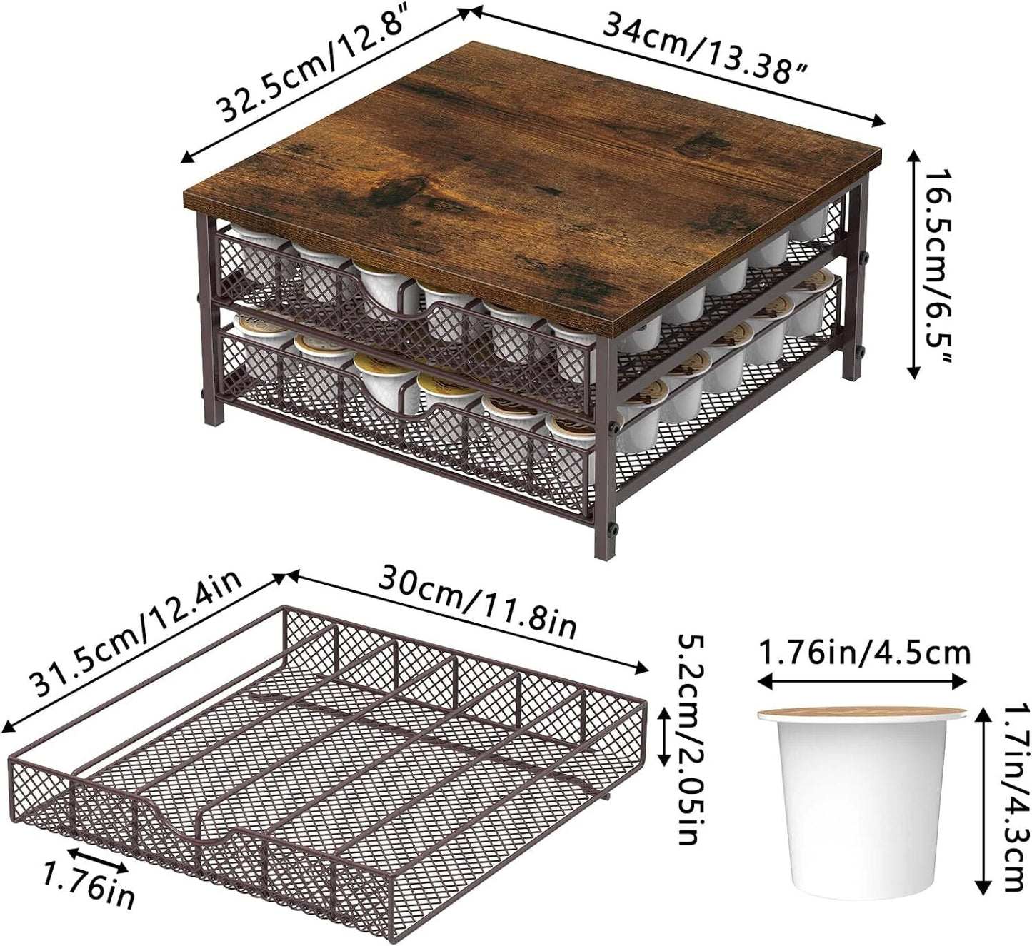 2-Tier Coffee Pod Drawer Holder 72 K-Cup Storage Organizer Coffee Machine Stand