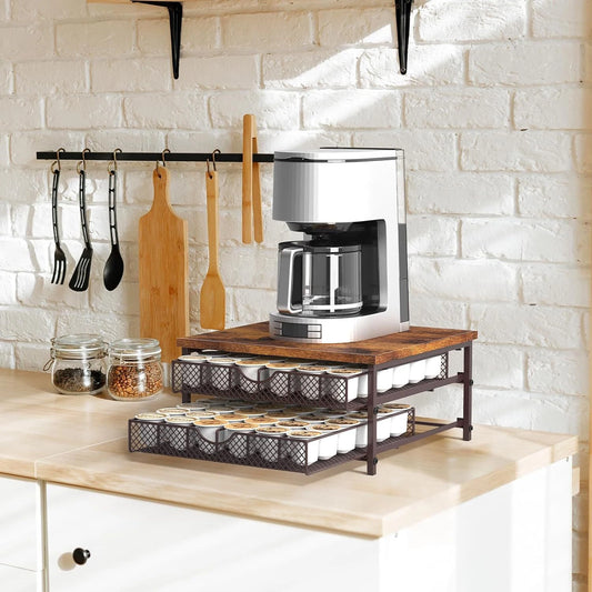 2-Tier Coffee Pod Drawer Holder 72 K-Cup Storage Organizer Coffee Machine Stand