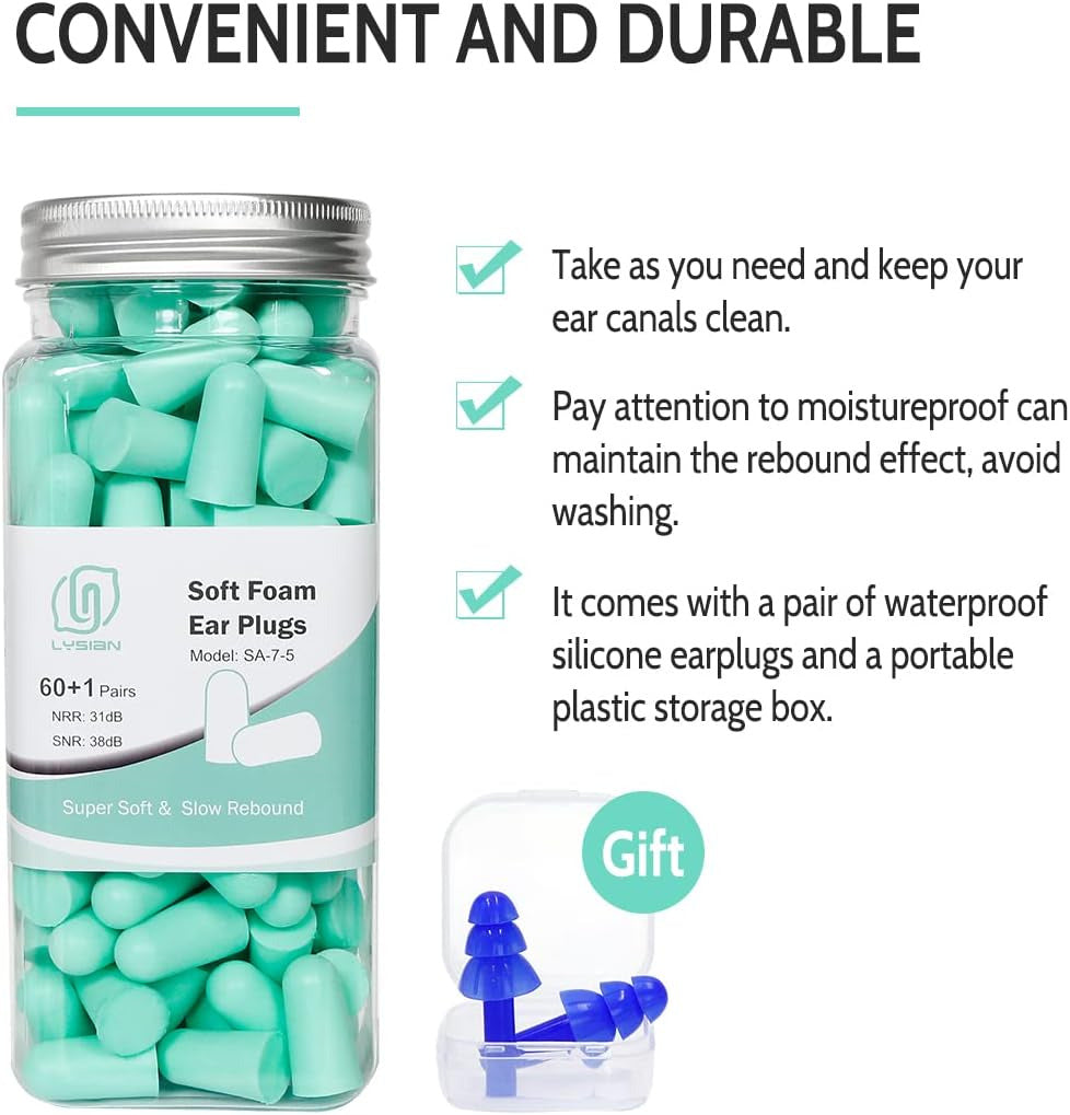 Ultra Soft Foam Earplugs for Sleep - 38Db Sleeping Ear Plugs Noise Cancelling, R