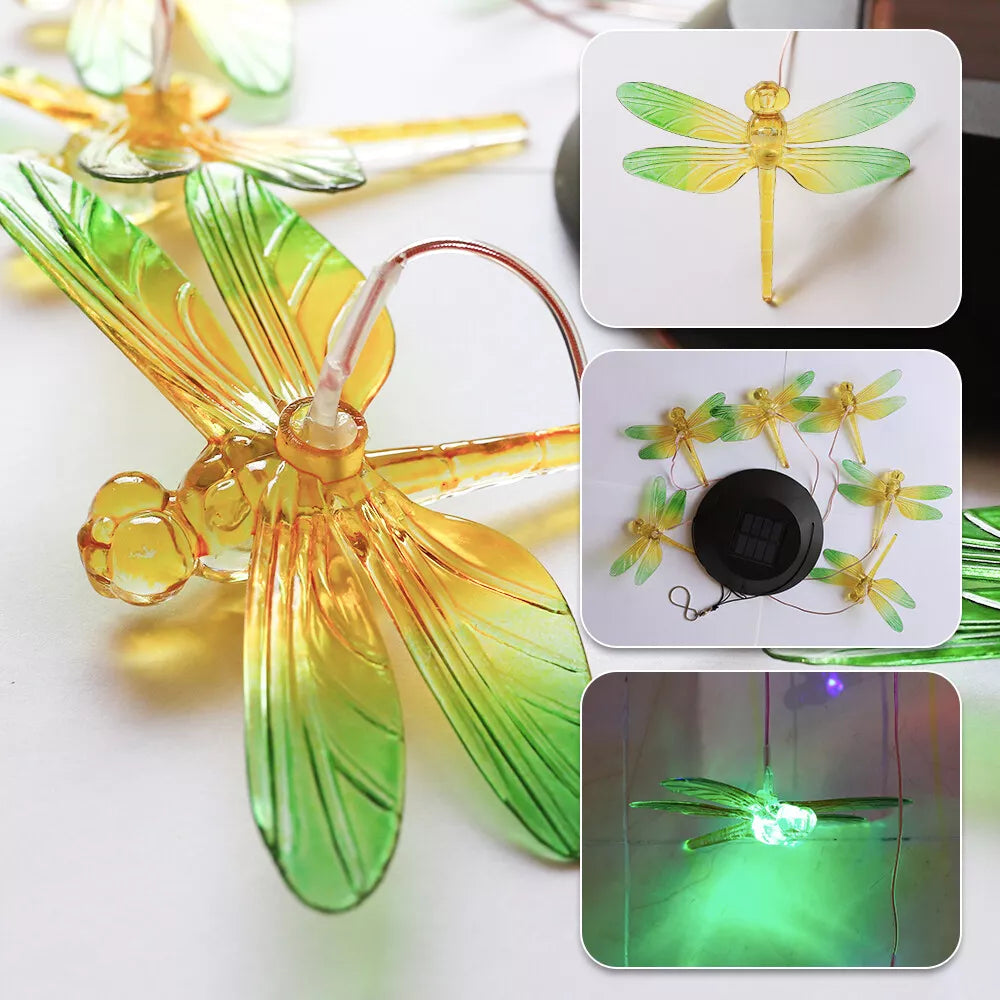 Color Changing LED Dragon Fly Solar Wind Chimes Home Garden Decor Lights Lamp