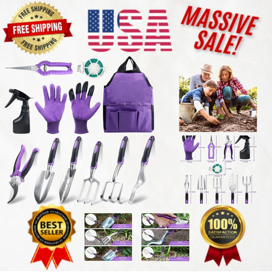 Ergonomic 11-Piece Aluminum Gardening Kit with Durable Tote Bag, Perfect Gift!
