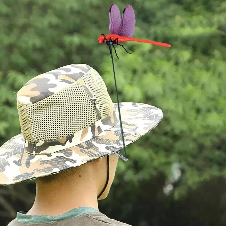 12Pcs Dragonfly Clip Fake Dragonfly Pole Clips Natural 3D Dragonfly Garden Decor