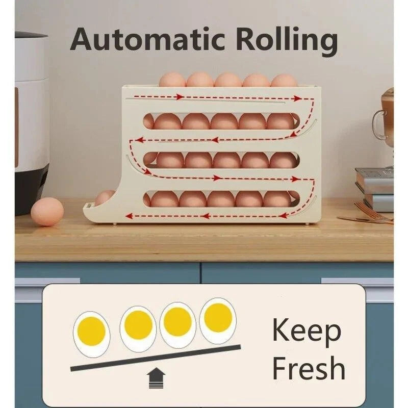 4-Tier Roll down Refrigerator Egg Dispenser Storage Rack Auto Rolling Egg Holder