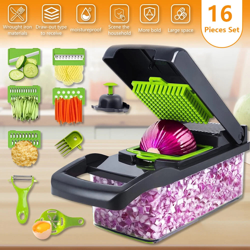 16-In-1 Vegetable Fruit Kitchen Chopper Cutter Food Onion Veggie Dicer Slicer US