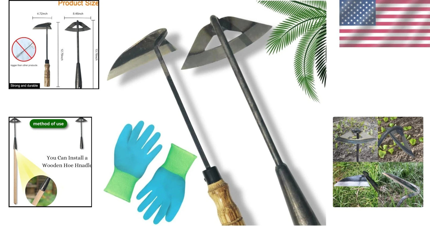 Gardening Tools Set: Hollow Hoe & Japanese Sickle for Effortless Weeding