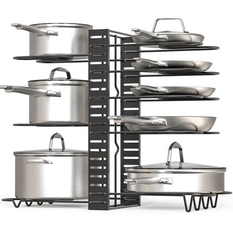 Adjustable 8-Tier Pots and Pans Organizer Rack Pots Holder for Kitchen Cabinet