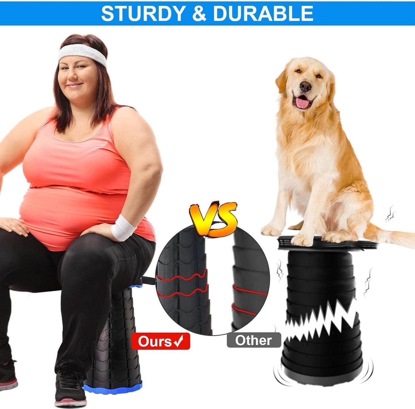 Upgraded thick folding stool (blue), portable telescopic stool for outdoor use