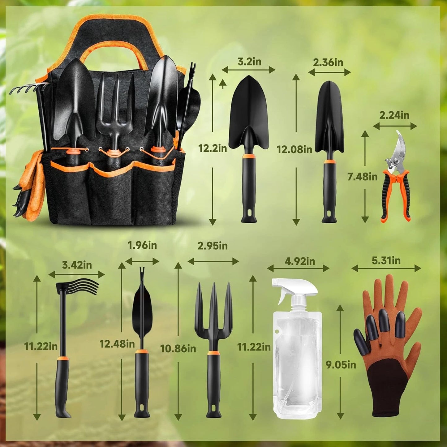 Garden Tool Set 10Pcs, Heavy Duty Gardening Tool Set, with Non-Slip Rubber Grip,
