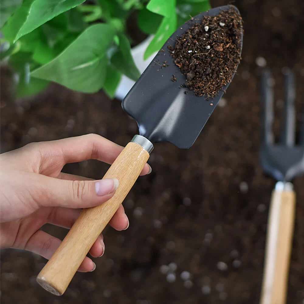 Garden Tools Set-3 Piece Trowel Rake Shovel Wood Handle Outdoor Ergonomic Kit