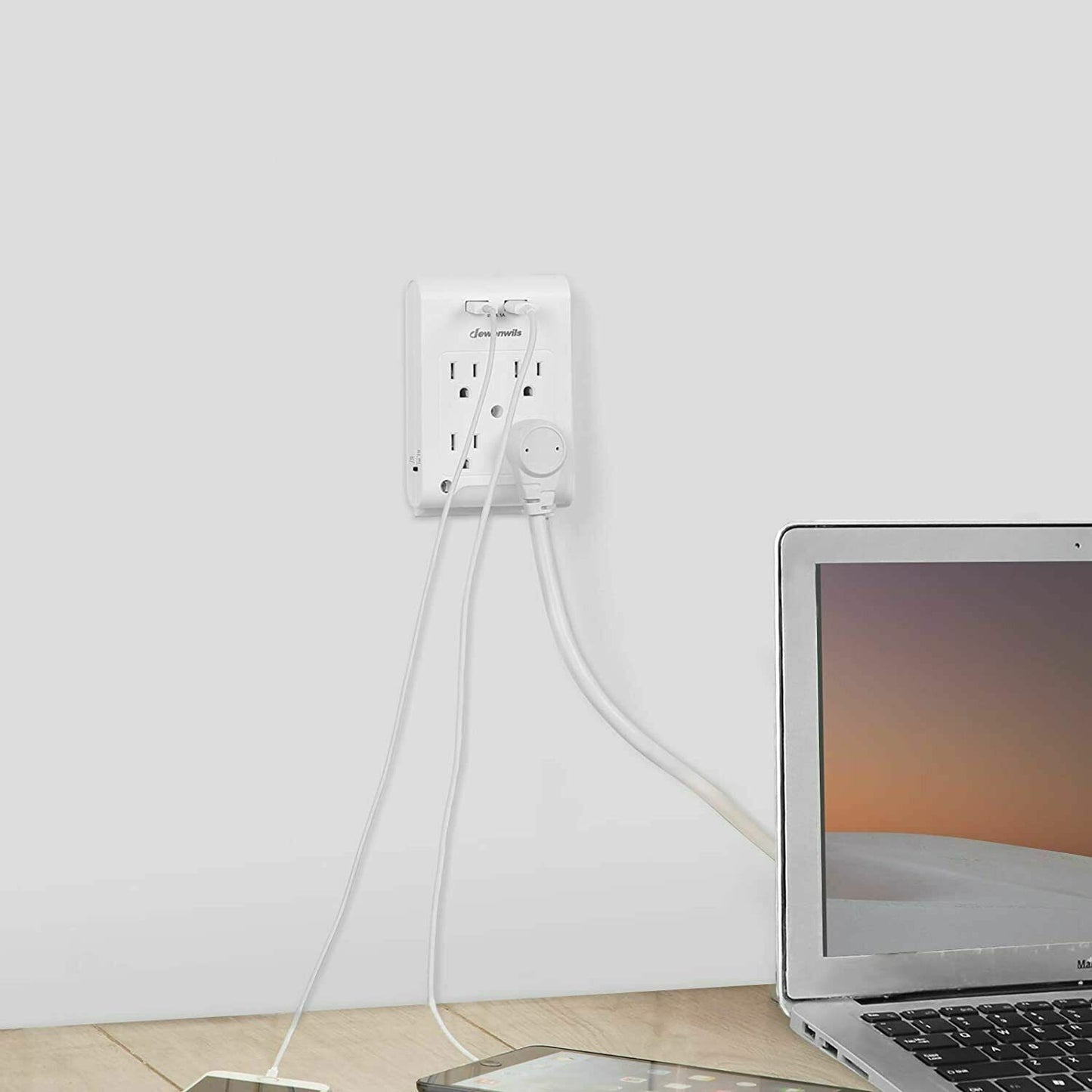 DEWENWILS Multi Plug Outlet Adapter 2 USB Charging Ports Light Sensor HOU402C